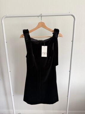 Zara Bow Mini Dress Velvet Black